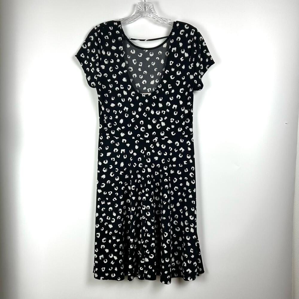 Gilli Nancy Faux Printed Black White Knee Length Dress Scoop Back Womens Sz L - Picture 8 of 11